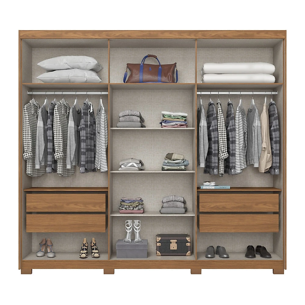Guarda Roupa Casal 6 Portas Com Espelho 4 Gavetas Flex Henn Nature/Avelã