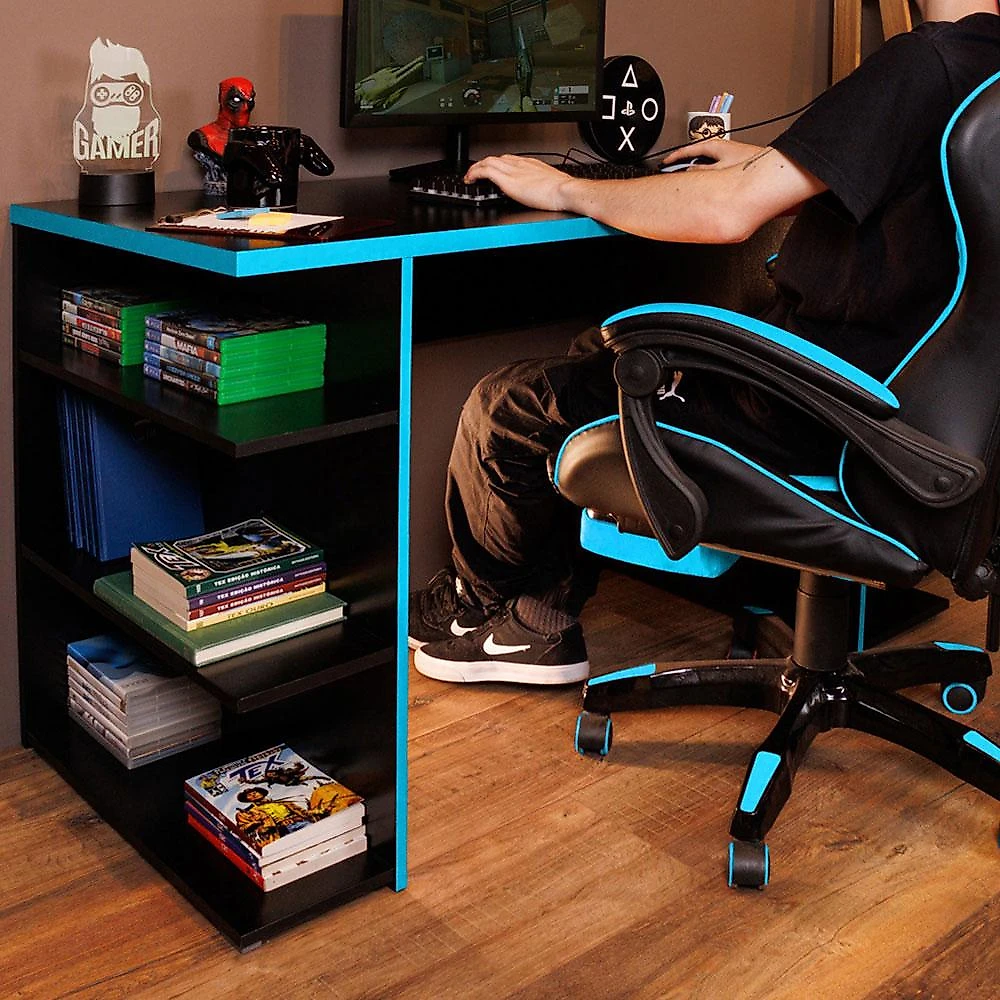 Mesa Computador Gamer Madesa 9409 Preto/Azul