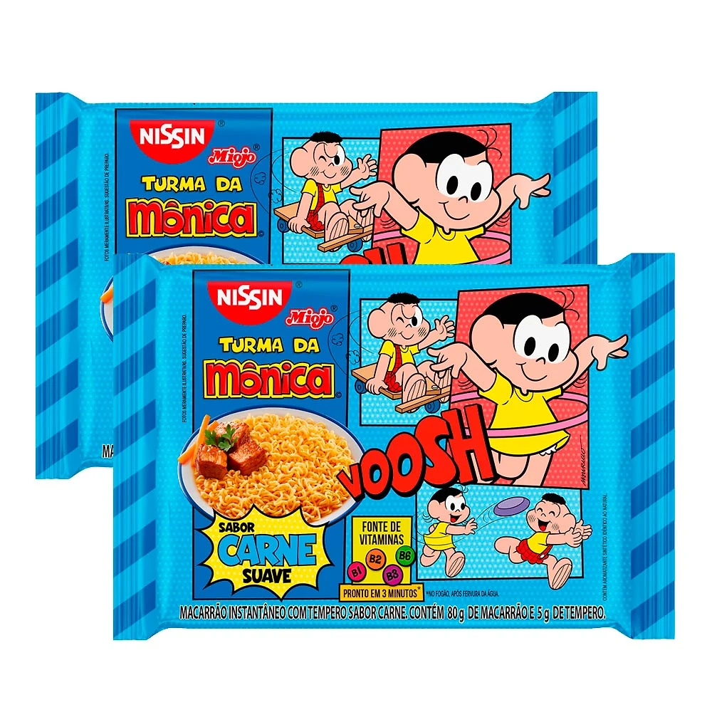Kit 2 Macarrão Instantâneo Nissin Turma da Mônica Sabor Carne Suave 80g