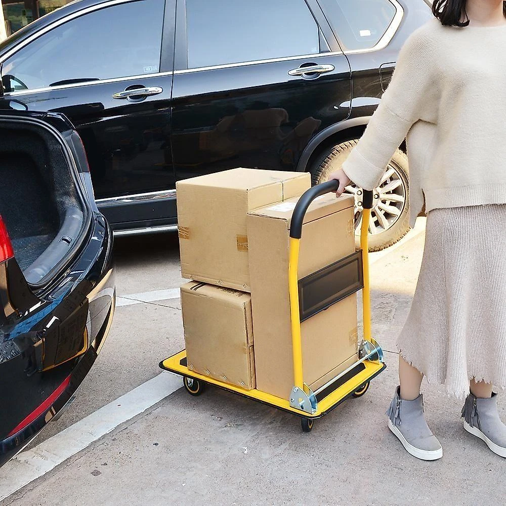 Carrinho de Carga Plataforma 150KG Dobrável 4 Rodas Amarelo e Preto Yeet
