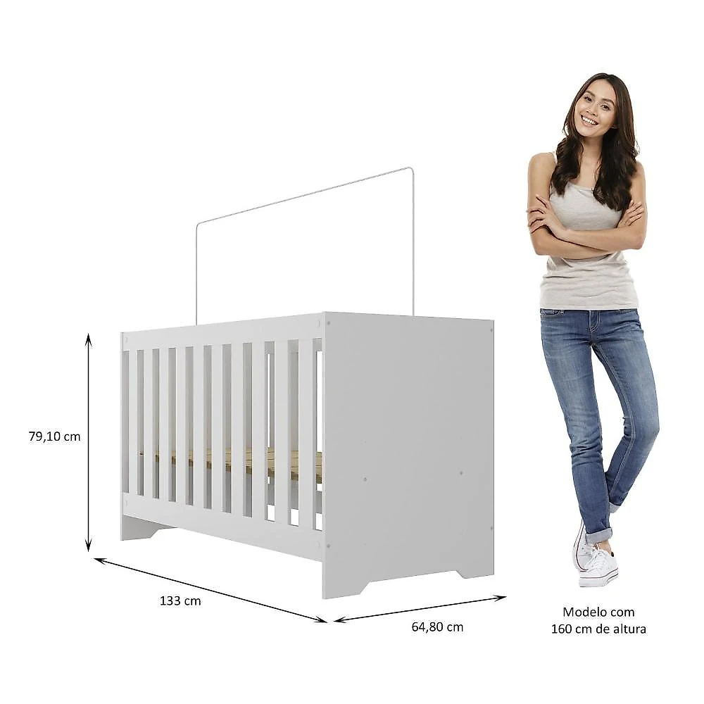 Quarto de Bebê Completo Guarda Roupa 4 Portas 2 Gavetas com Cômoda e Berço Lily Espresso Móveis Branco