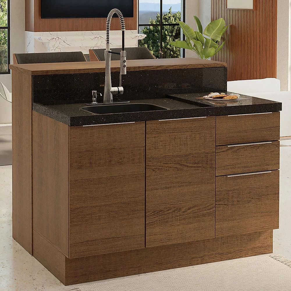 Ilha de cozinha com bancada e balcão 120 cm rustic stella madesa