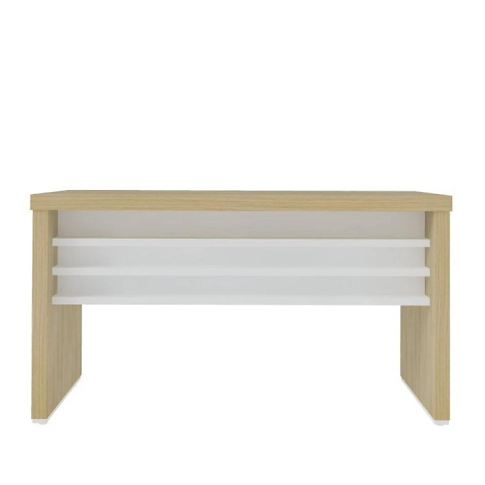 Kit Escritório Completo 1 Mesa 135cm 1 Balcão Baixo 1 Gaveteiro com Rodinhas Conjunto Escritório Completo 1 Mesa 135cm 1 Balcão Baixo 1 Gaveteiro Volante Artany Carvalho/Branco