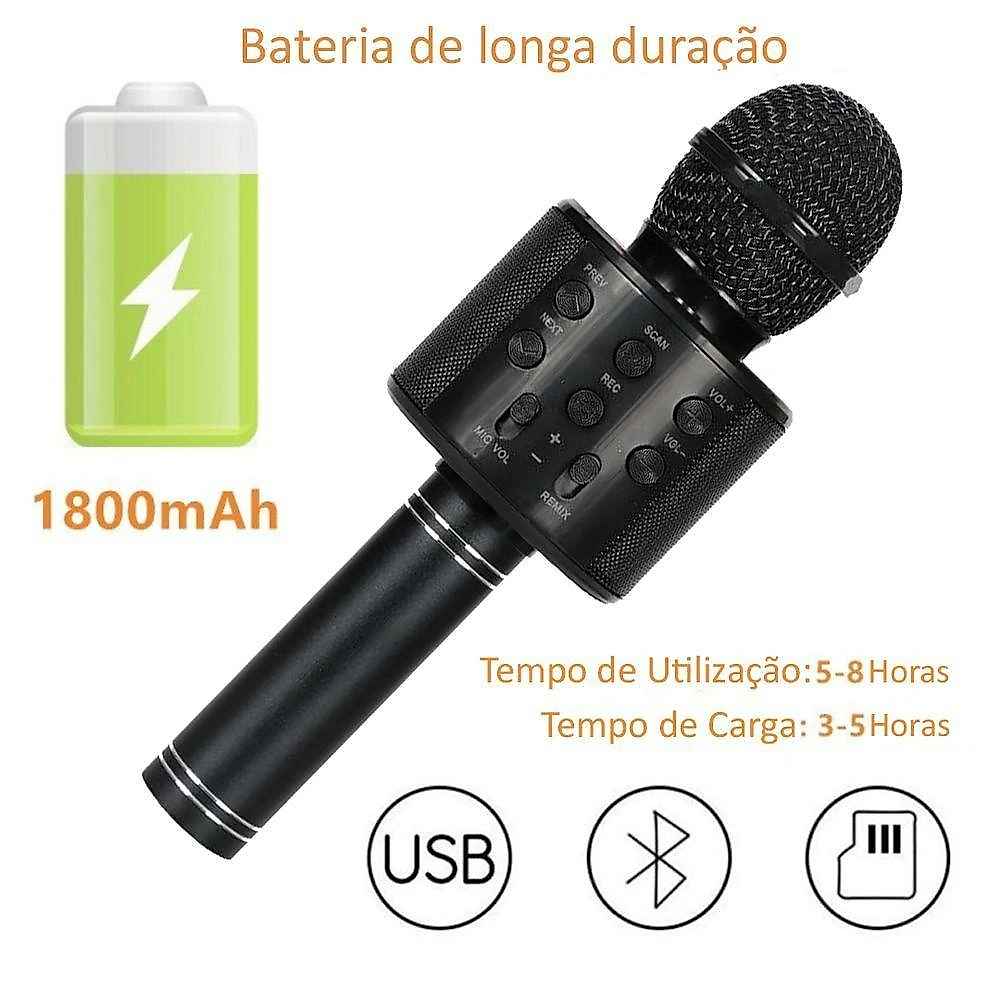 Microfone Bluetooth Wster Ws-858 Sem Fio Karaokê Handheld Al