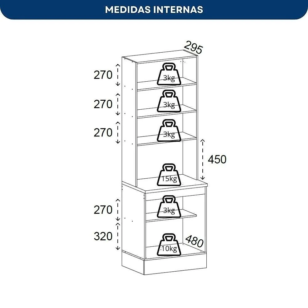 Paneleiro 4 Portas com Vidro 1 Nicho Micro-Ondas Poliman Griss