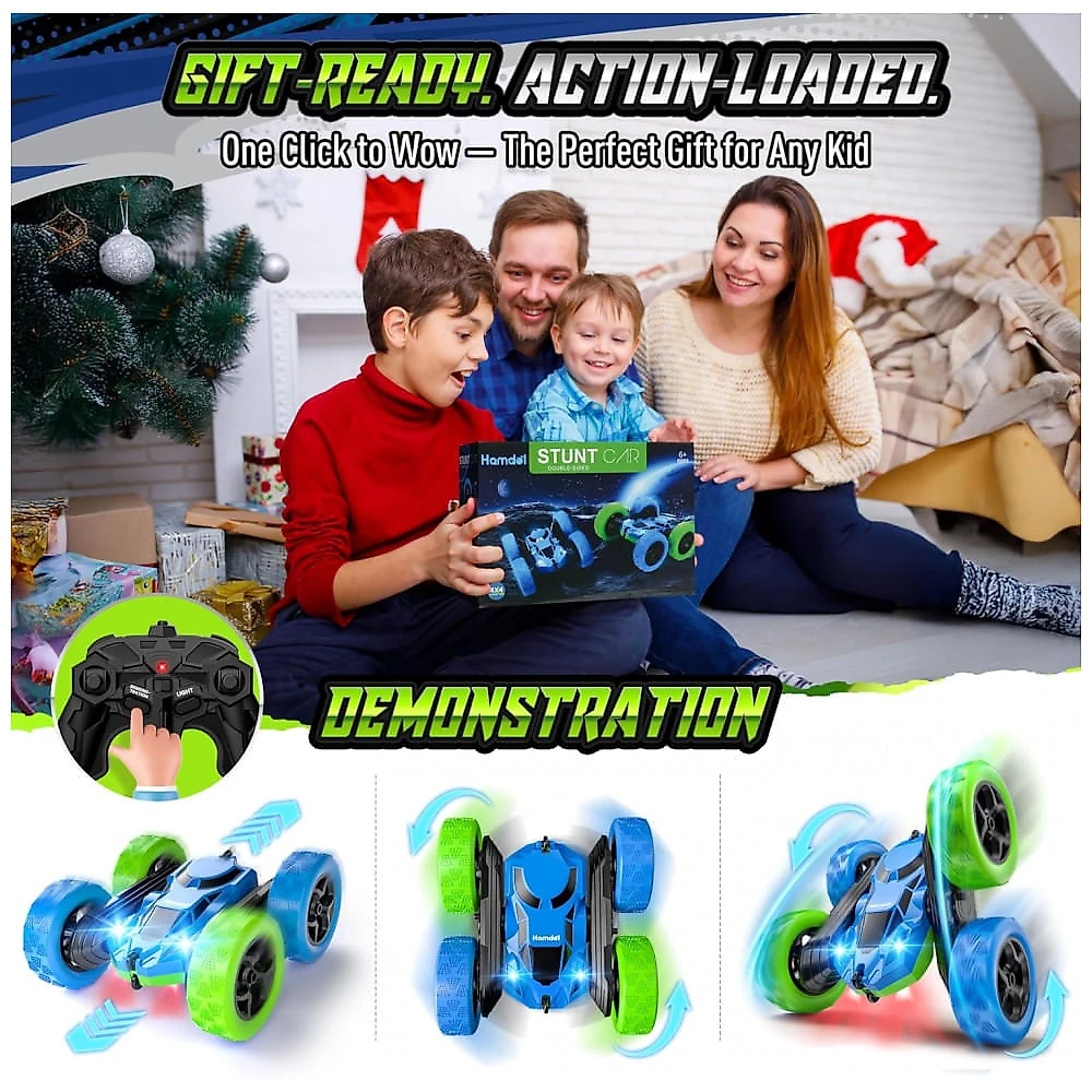 Carrinho de controle remoto STEM Hamdol 360° Stunt Car dupla face com luzes LED e giros 360°