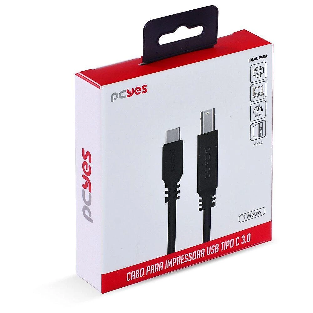 Cabo Para Impressora Usb Tipo C Para Usb B 3.0 1 Metro Preto - P3ucbp-1