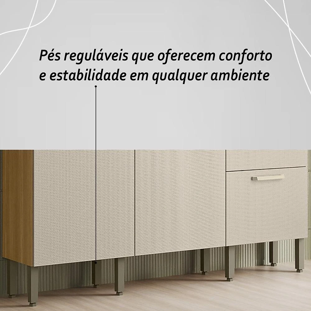Armário De Cozinha Compacta Mdf 6 Portas Ferrara Plus Freijó-soft