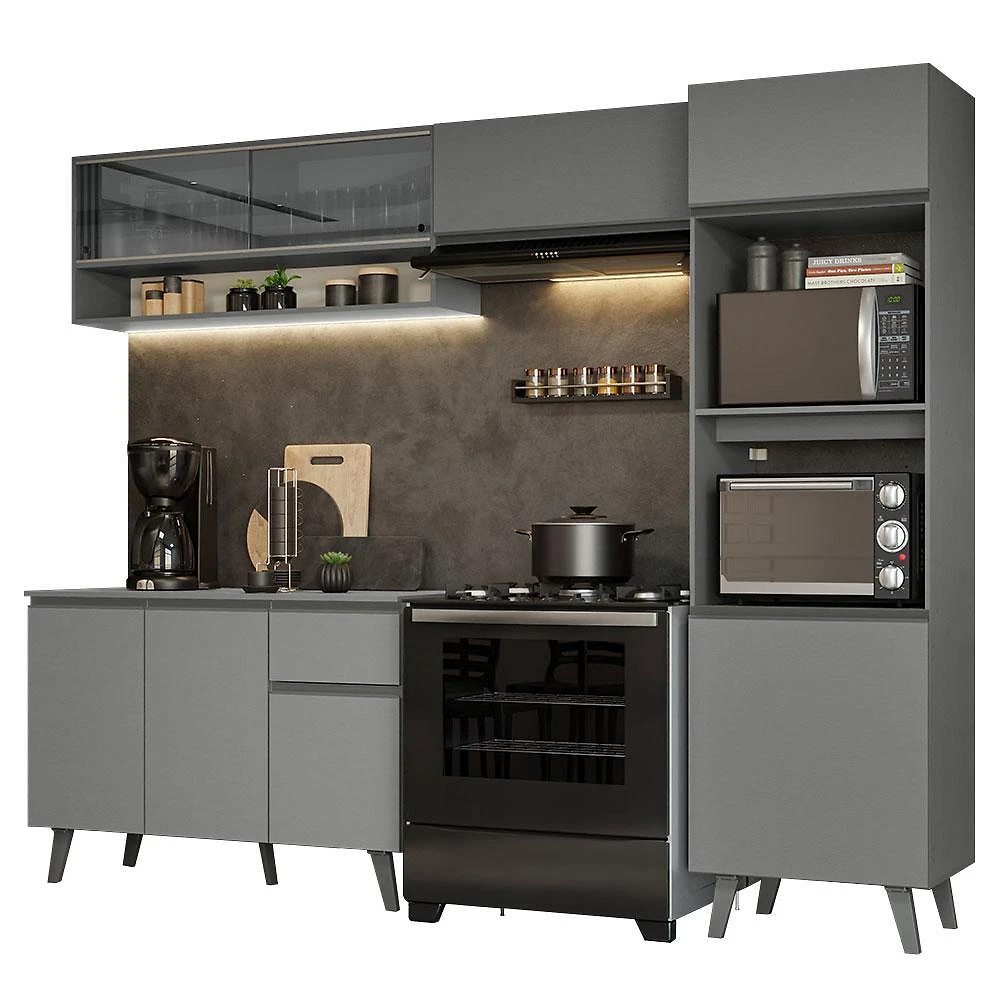 Armário de cozinha completa 260cm cinza nice madesa 08