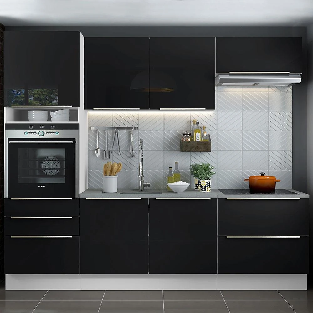 Cozinha Completa Madesa Lux com Armário e Balcão 6 Portas 5 Gavetas - Branco/Preto