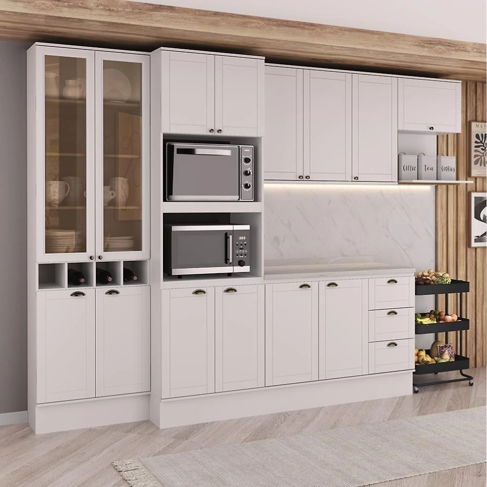 Cozinha Completa Milla Smooth 14 Portas 3 Gavetas MDF 320CM Móveis Carraro