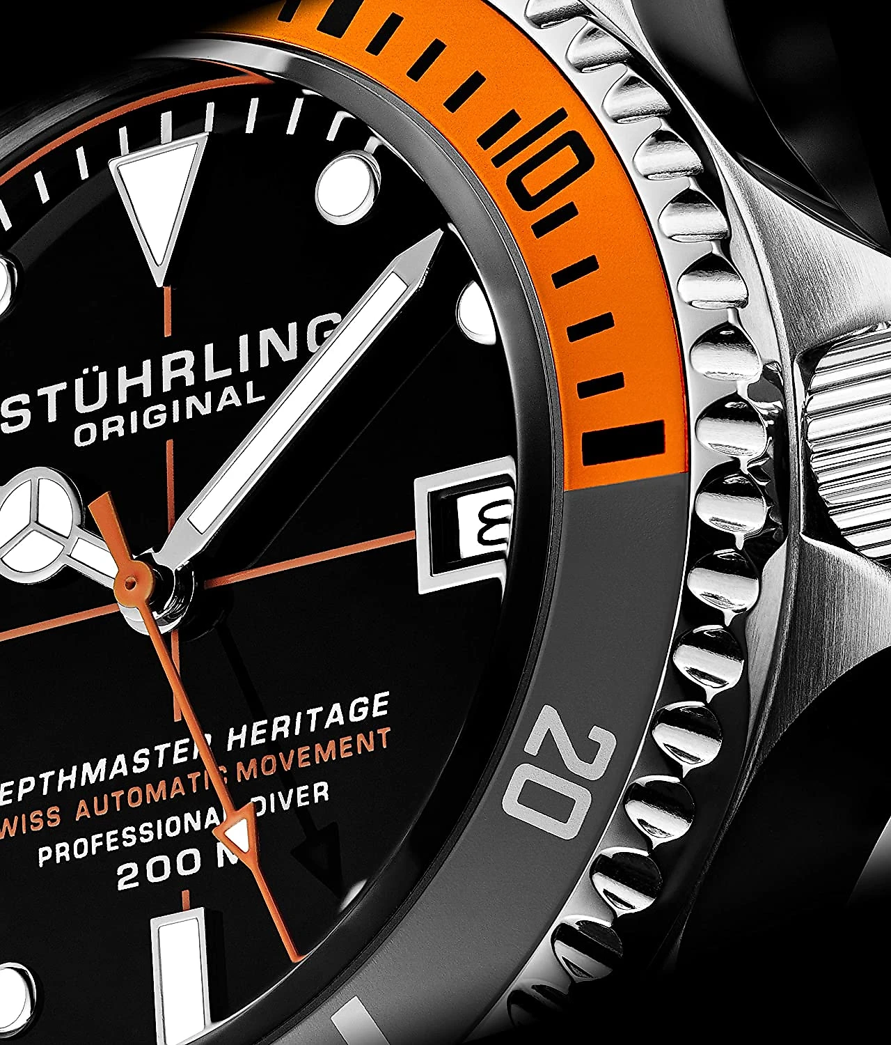 Stuhrling Relógio Masc Original Mergulho Profissional Automático DEPTHMASTER 2Prova DÁgua 200m Prata