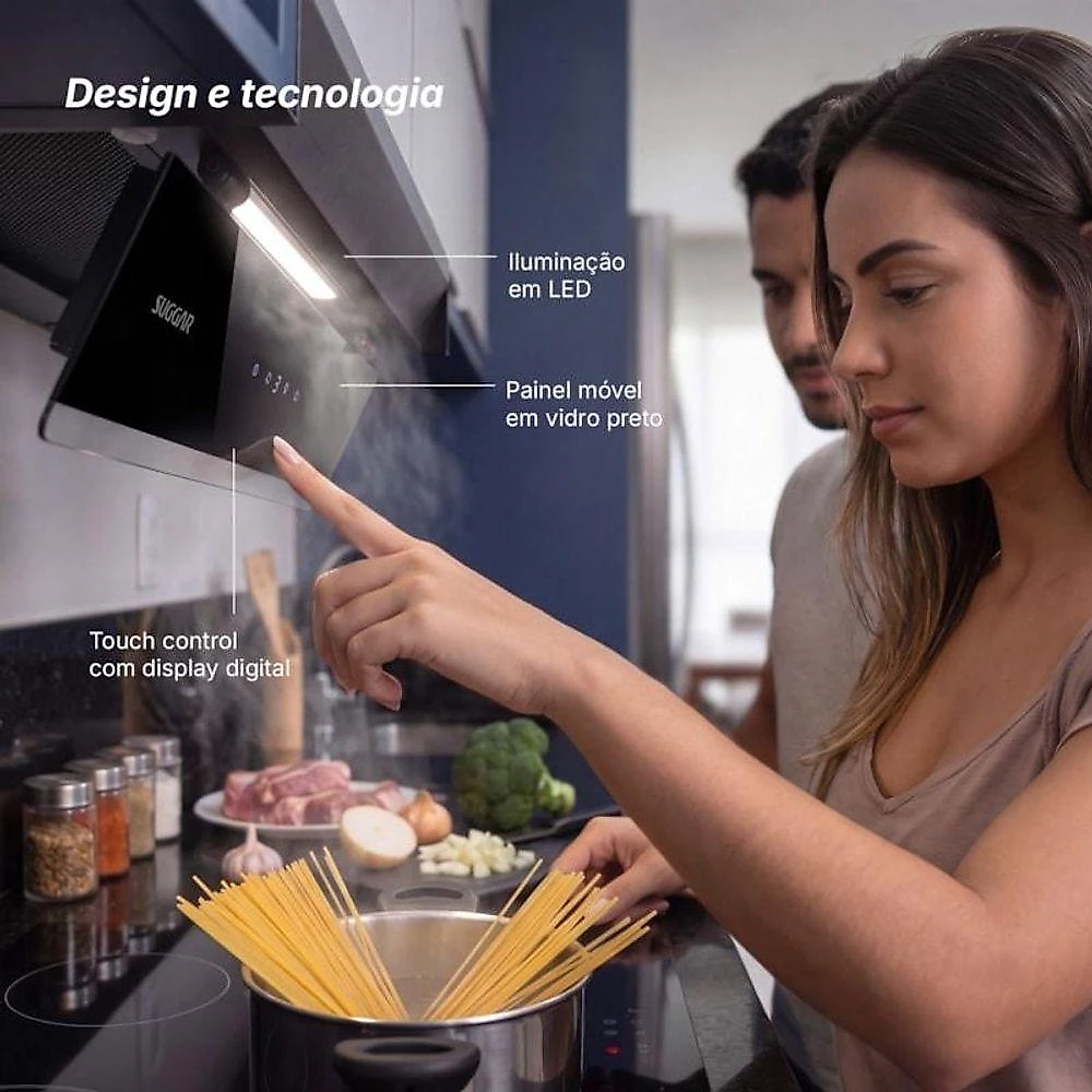 Coifa de Embutir Suggar Titanium 90CM Preto Painel Móvel Touch 890m3-h 110V