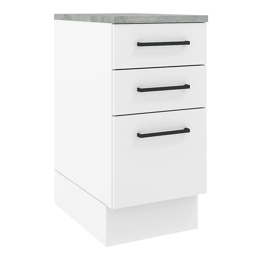 Balcão armário de cozinha 40 cm 3 gavetas branco agata madesa rustic/branco
