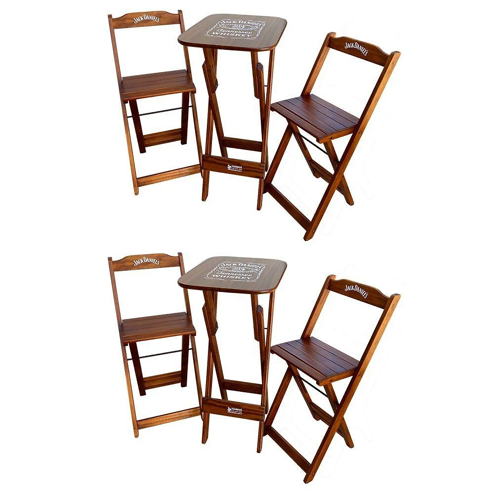 Kit 2 Conjuntos Bistrô Mesa Com 2 Banquetas Dobráveis De Madeira Personalizada Jack - Imbuia