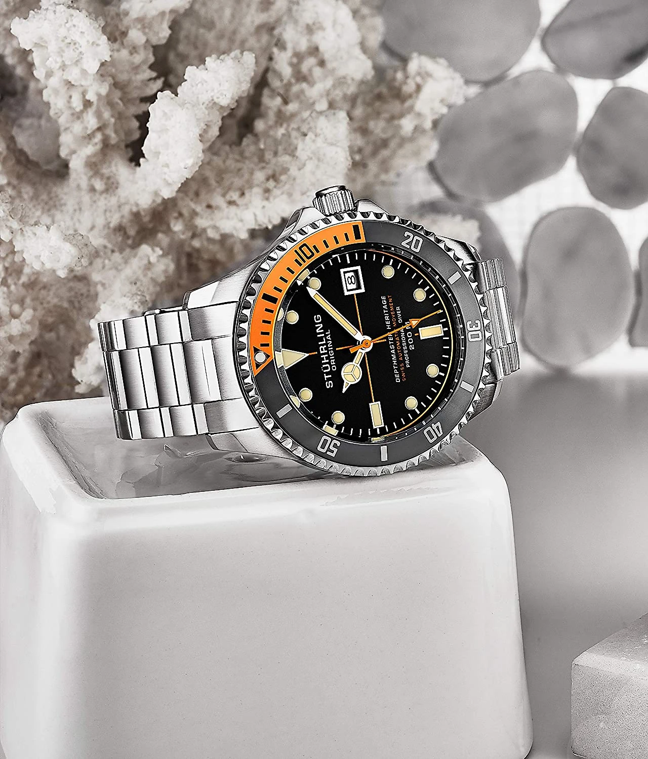 Stuhrling Relógio Masc Original Mergulho Profissional Automático DEPTHMASTER 2Prova DÁgua 200m Prata