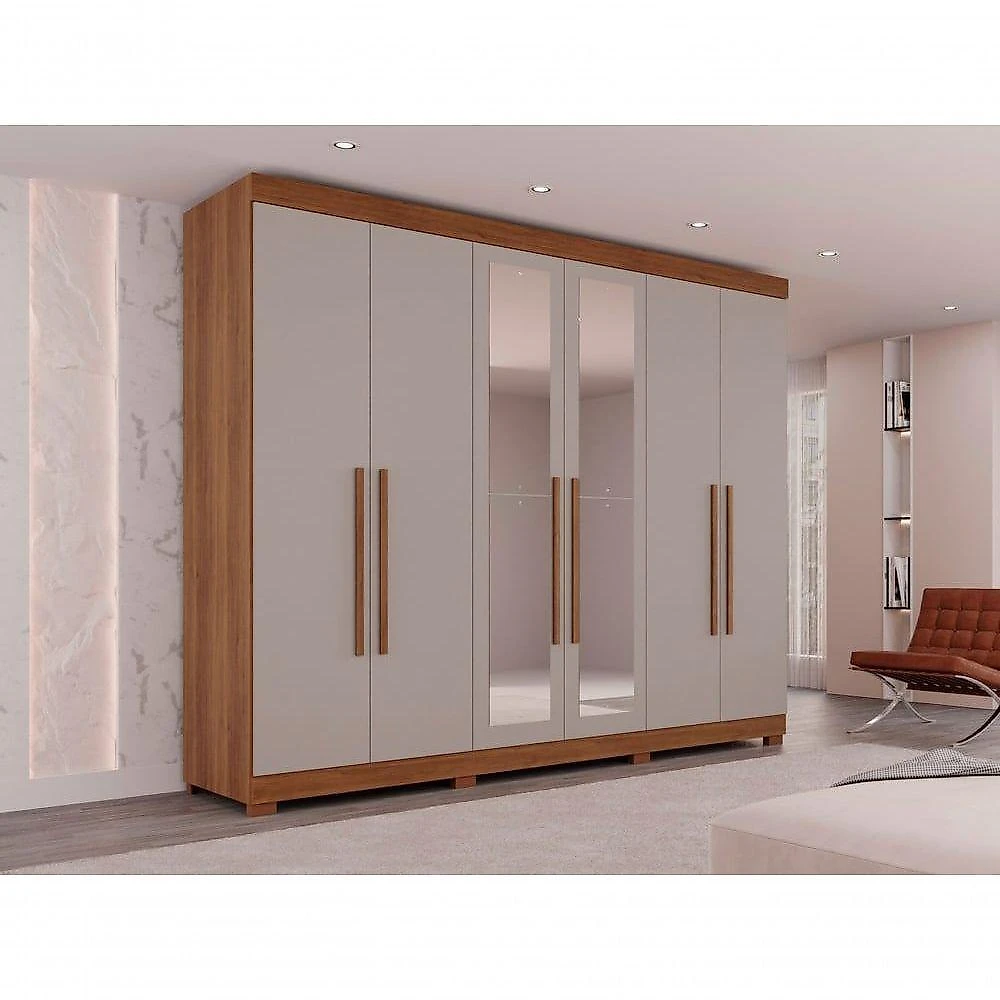 Guarda-roupa Casal 6 Portas 6 Gavetas Com Espelho órion Premium Salleto Cinamomo/off White
