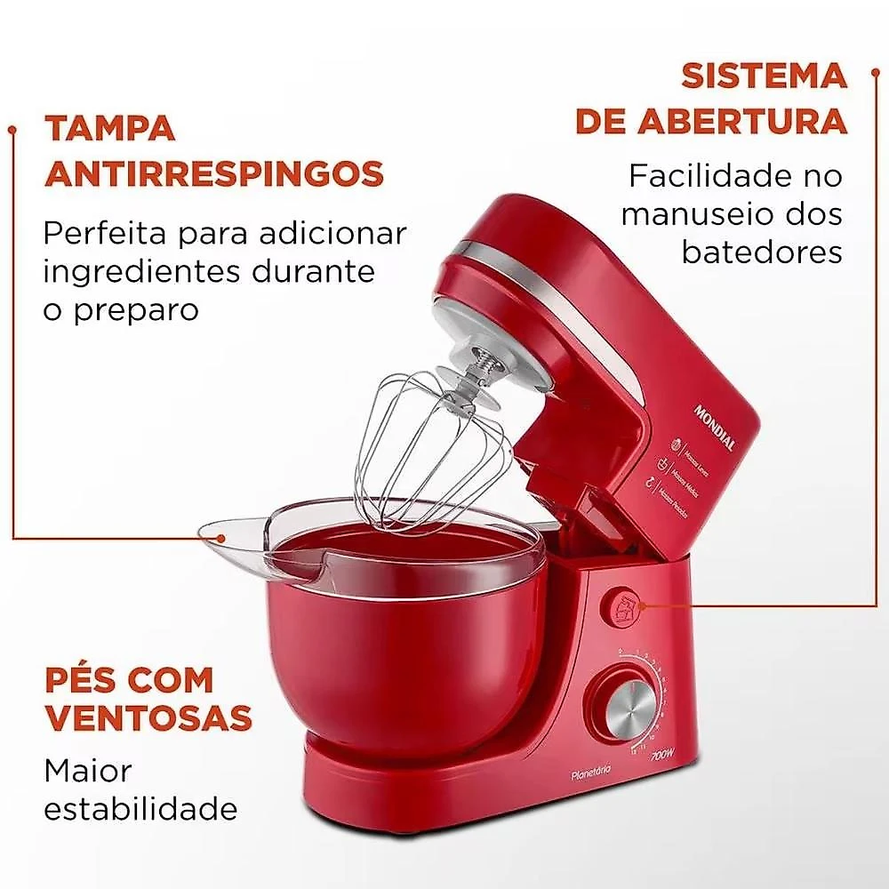 Batedeira planetária mondial bp-03 com 12 velocidades e 700w - vermelha 110