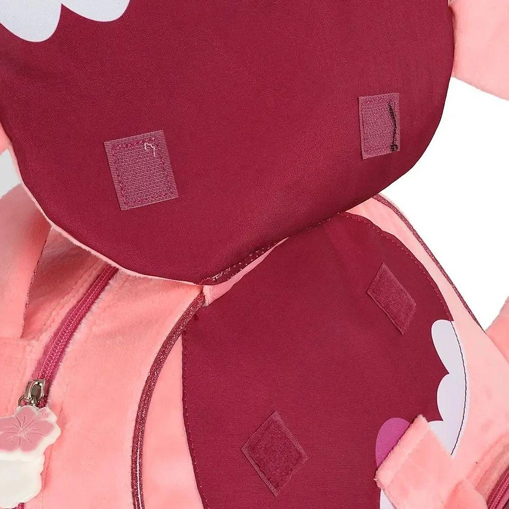 Mochila Rodinha Infantil Luxcel Stitch Angel Pelucia Premium 23L Rosa Orelhas 3D Menina