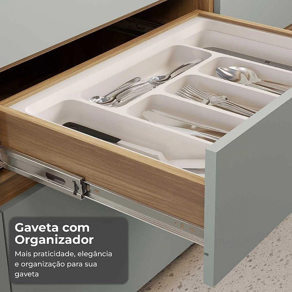 Cozinha 5 Peças Rainha 2 Portas 7 Gavetas MDF Nature e Verde Nesher Móveis webcontinental-7899766223418