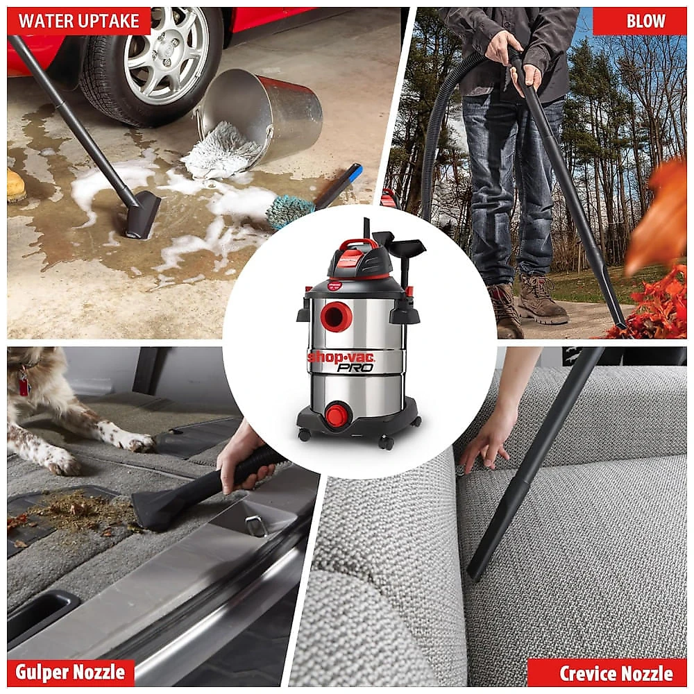 Aspirador de Pó Profissional de 45,48 Litros com Tanque de Aço Inoxidável, Motor de 6 Picos, 110V 1416W, Shop Vac Pr...