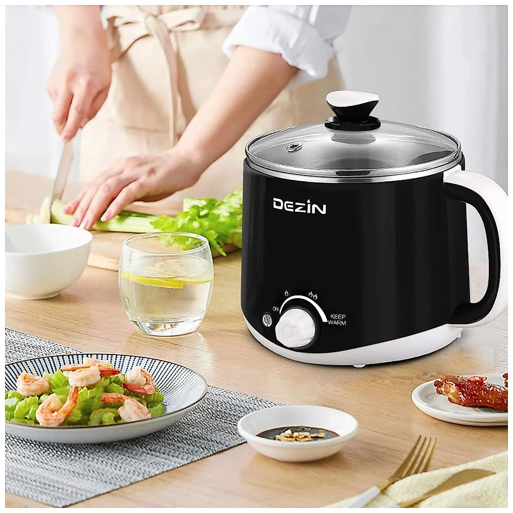 Panela Elétrica Dezin Hot Pot 1,6L em Aço Inox - Ideal para Cozinhar Macarrão, Ovo, Dumpling e Sopa Rapidamente