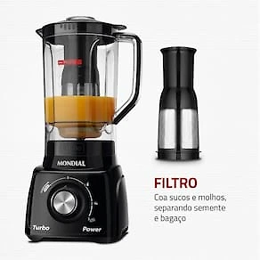 Miniatura Liquidificador Mondial Turbo Power L-99 FB Copo San Cristal 3 Velocidades 550W Preto 110V