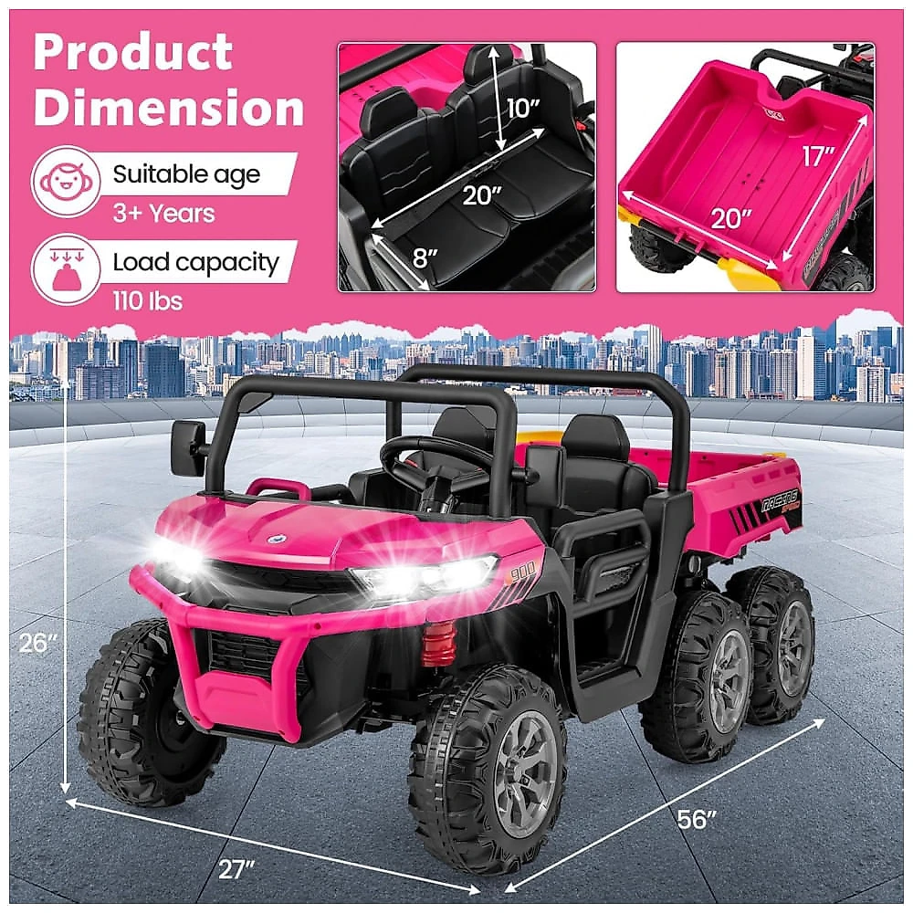 Caminhão Basculante Elétrico Infantil OLAKIDS Rosa 24V 2 Lugares 4WD 6x6 Caçamba Elétrica Suspensão Controle Remoto 4x90W