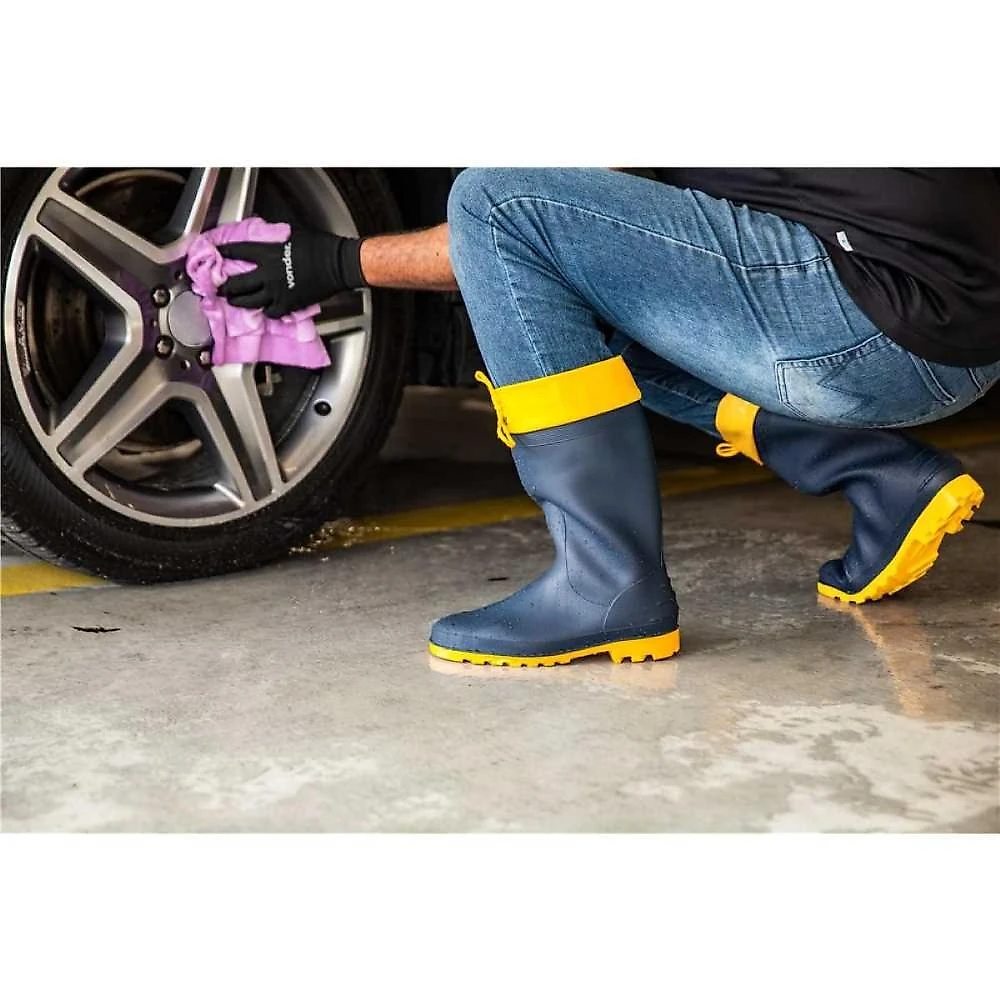 Bota pvc 37/38 azul/amarela cano médio sem forro vonder