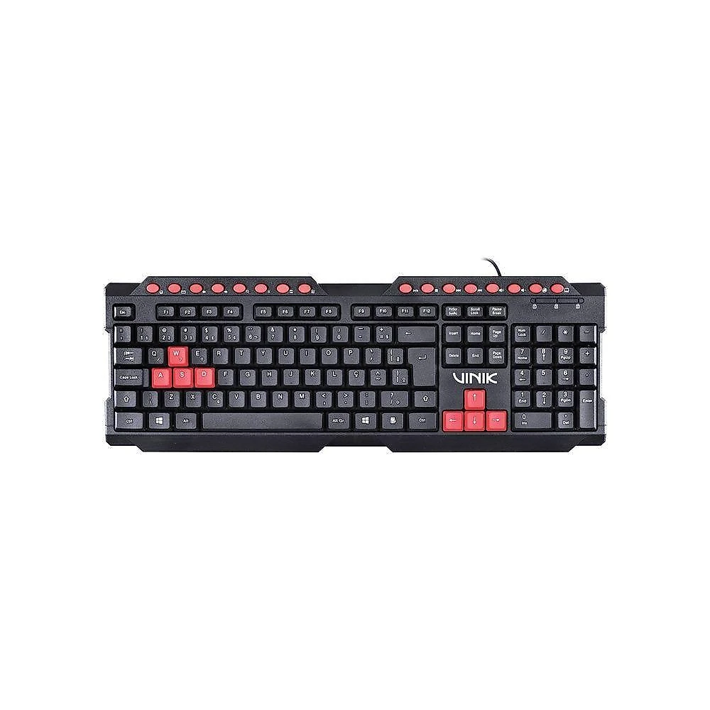 Teclado Gamer Vinik GT100 ABNT2 com Anti-Ghosting e Resistência a Derramamento Preto e Vermelho