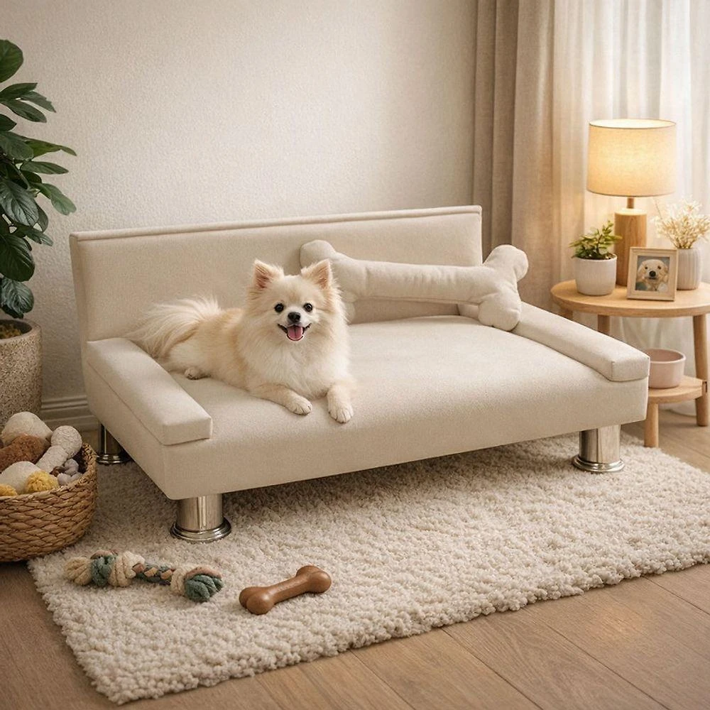 Cama Pet Pallazio Estofada com Almofada de Osso Bege 60x40cm
