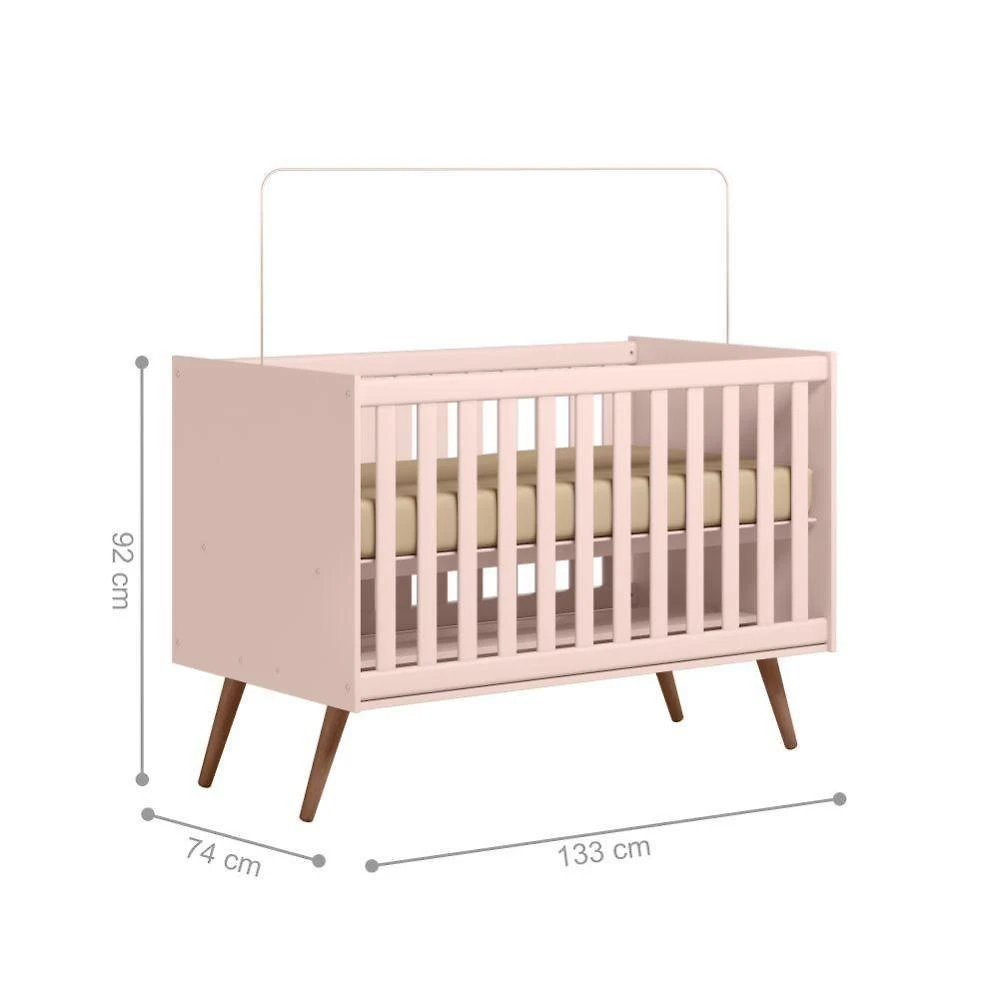 Miniatura Conjunto Quarto Infantil Retro Berço E Guarda Roupa Lima Rosa Com Colchao