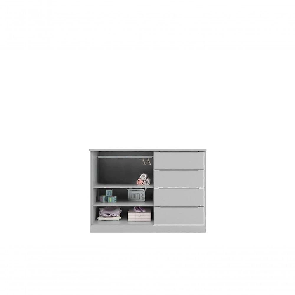 Quarto Infantil Perola com Guarda Roupa e Cômoda MDF Cinza Phoenix Baby