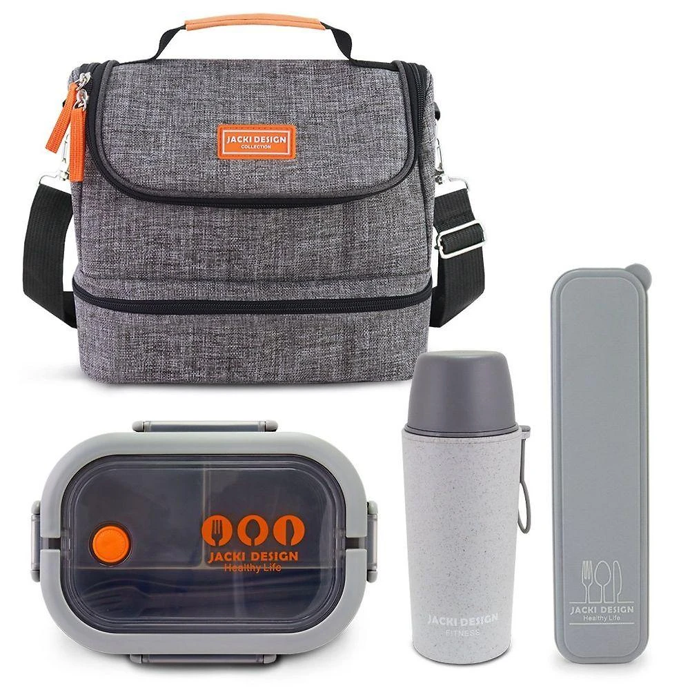 Kit Refeições Vibe Jacki Design – Marmita, Garrafa Térmica E Bolsa Térmica 2 Compartimentos - Cinza