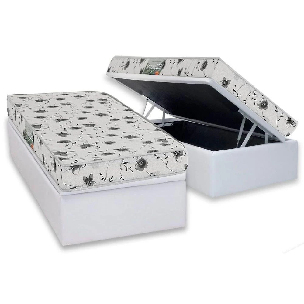 Conjunto Box Baú Solteiro: Colchão Espuma Herval D23 Sonum Black + Base Crc Linhão White (88x188)