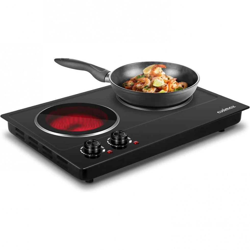 Cooktop Elétrico de Bancada com 2 Queimadores Infravermelhos, Aço Inoxidável, 1800W 110V, Cusimax, Preto