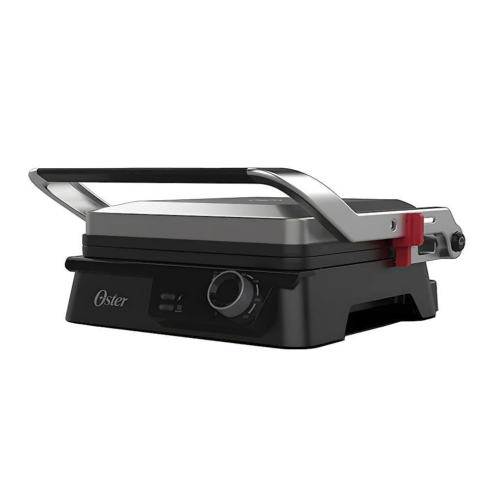 Grill elétrico oster ogrl610 multiuso com chapa antiaderente e abertura 180 graus inox 110v