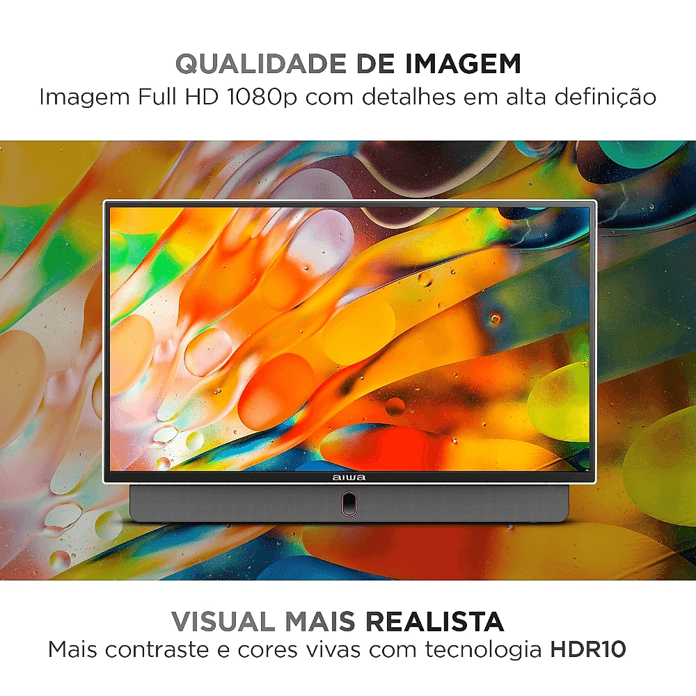 Smart TV Portátil AIWA 24” Full HD HDR10 Dolby Audio Google TV Bateria de 3h AWS-TV-24-01-G Bivolt