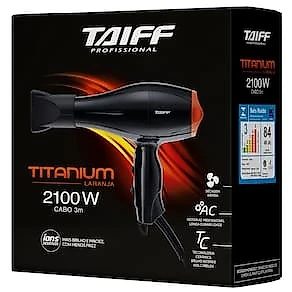 Secador de Cabelos Taiff Titanium Colors com Emissão de Íons Motor AC Profissional Preto/Laranja 2100W 110V
