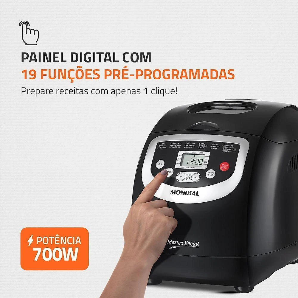 Panificadora automática mondial npf-53 19 programas 700w preto 110v
