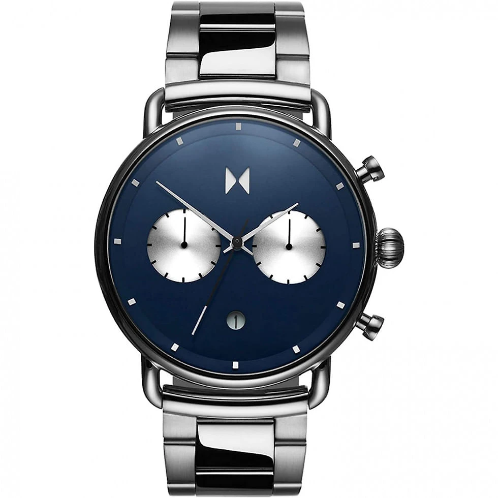 MVMT BT01 BLUS Relógio Masculino Analógico em Aço Inoxidável com Cronógrafo, Prata e Azul