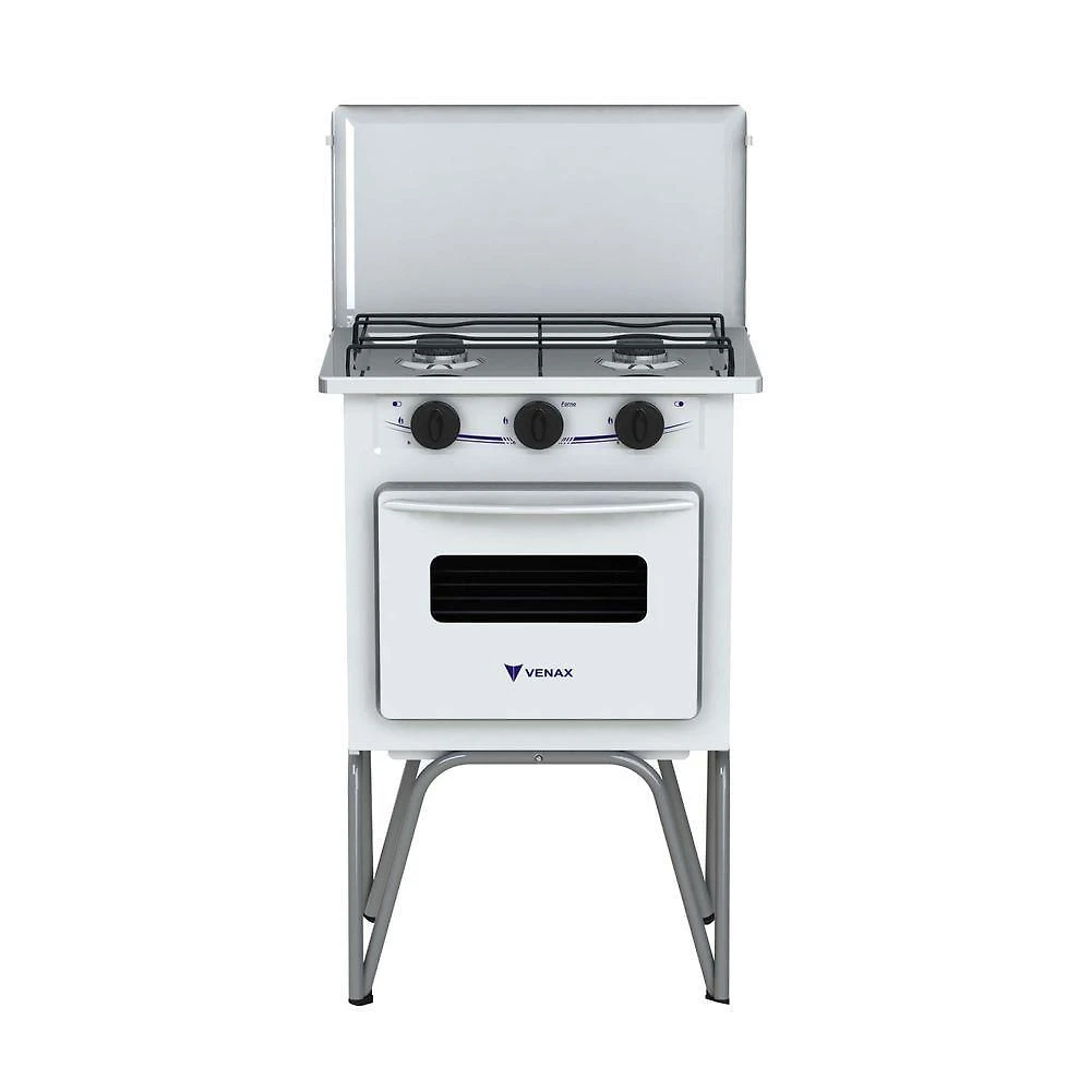Fogão Portátil 2 Bocas Venax Gemini com Tampa de Metal – Gás GLP Branco