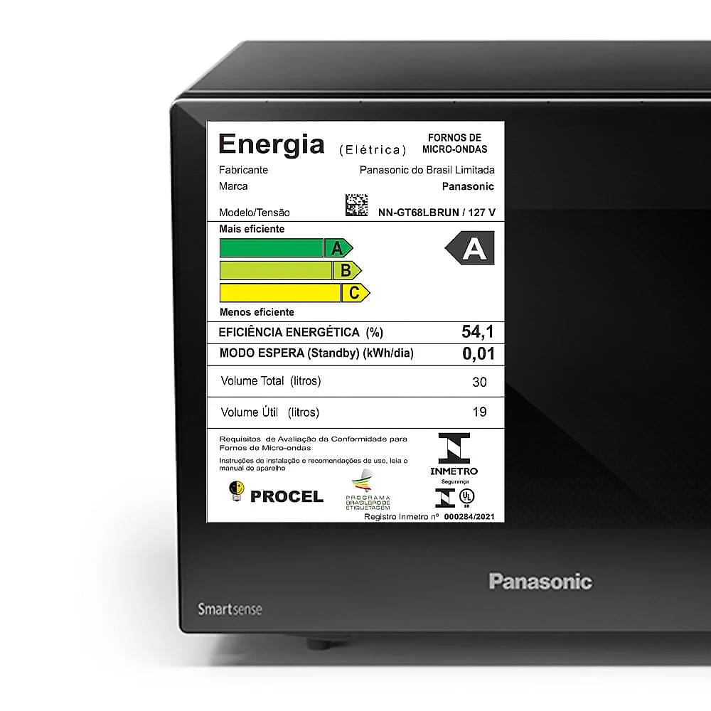 Microondas Panasonic Com SmartSense e Dupla Refeição 30L Preto - NN-GT68LBRU 110v