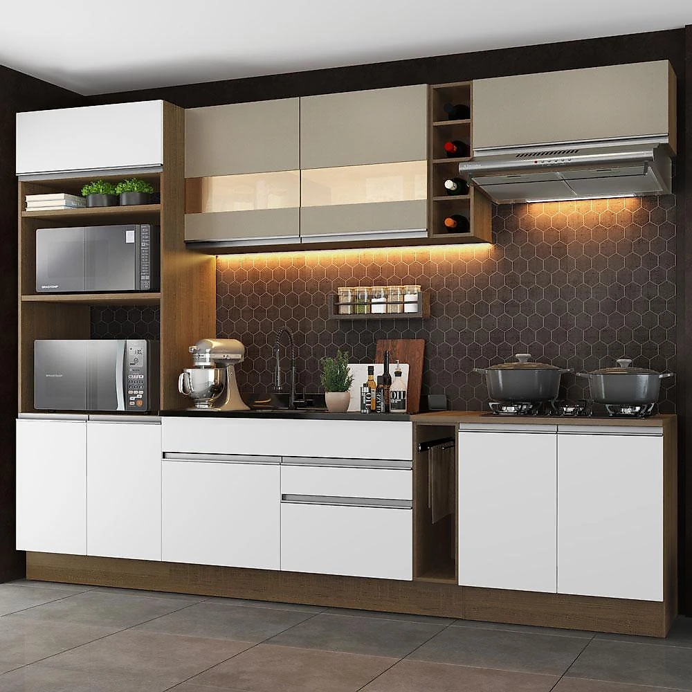 Cozinha completa madesa vicenza com armário e balcão (sem tampo e pia) - rustic/branco/crema rustic/branco/bronze