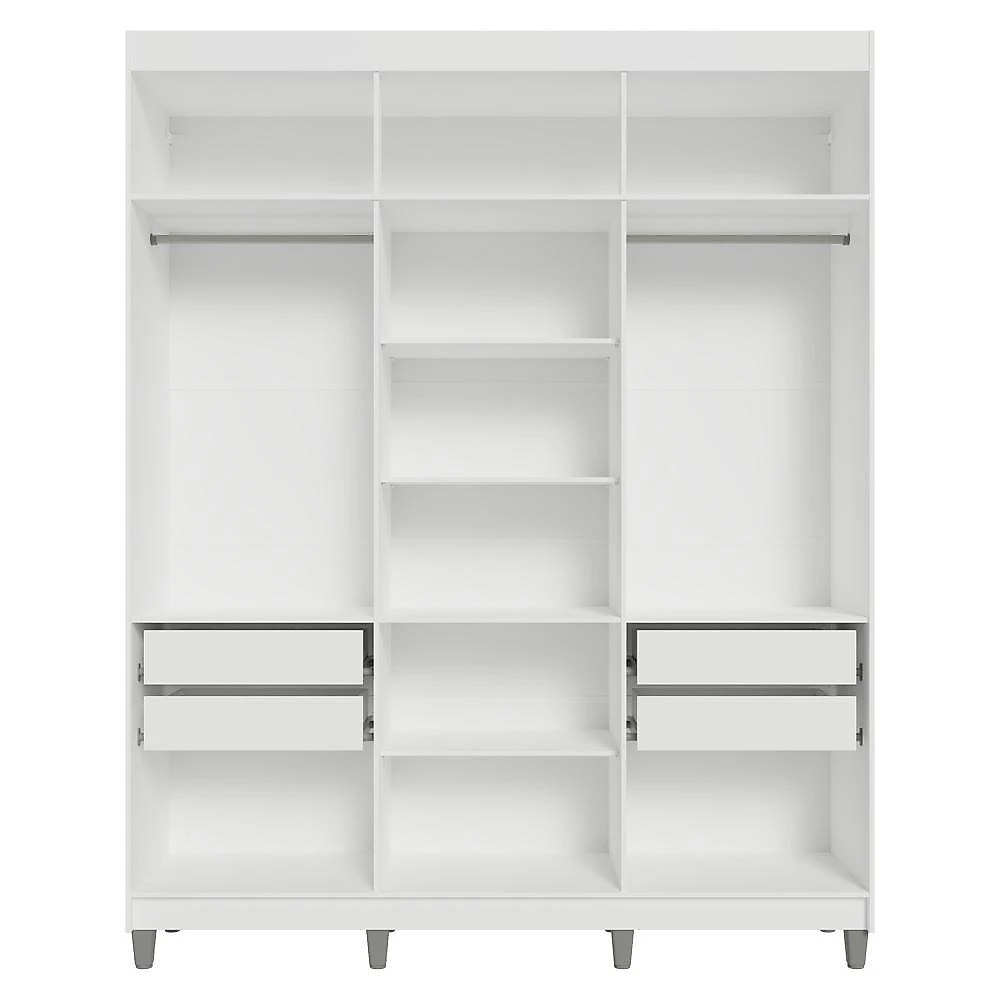 Guarda-roupa casal com pés 6 portas batentes branco/preto/preto saturno madesa