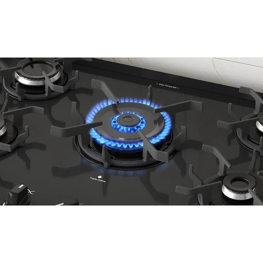 Fogao itatiaia itamaster 5 bocas preto tripla chama mesa de vidro bivolt (3700000331)