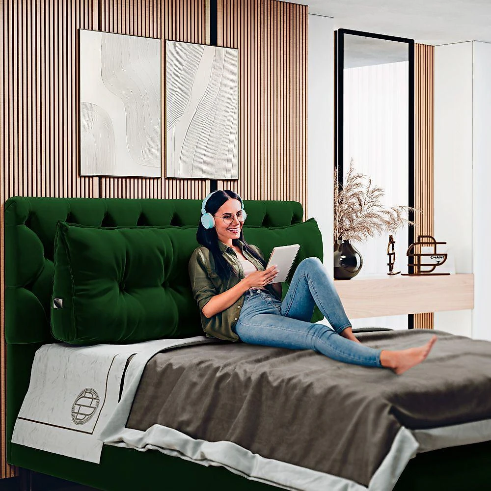 Kit 02 Almofadas Spot 90cm Apoio Lombar Porta Celular Veludo Verde Escuro Desk Design webcontinental-7908649147434