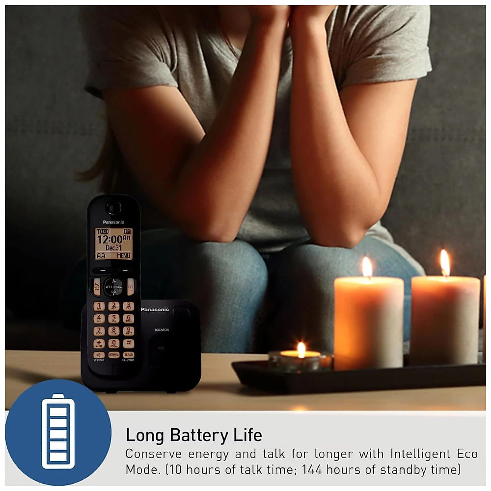 Telefone Sem Fio Panasonic, Display Retroiluminado,Bloqueio de Chamadas, Viva-Voz, 10 Horas de Conversação, 1 Monofone KXTGC200B Preto