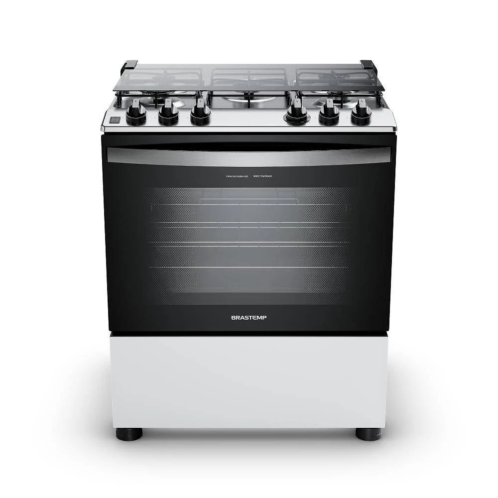 Fogão de piso 5 bocas glp brastemp bfs5ndb mesa inox branco bivolt