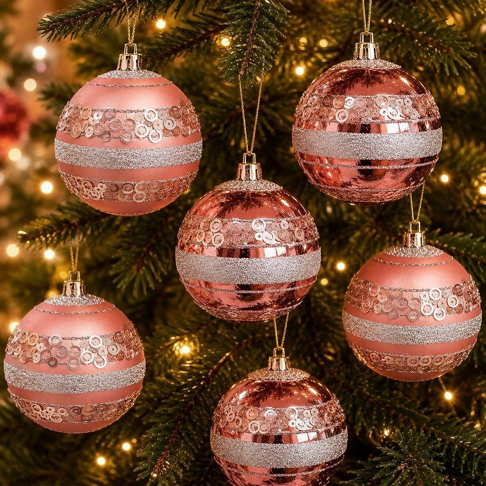 Enfeite de Árvore de Natal Bolas de Natal Kit 18 Bolas Decorativas Rose Gold Plástico 8CM